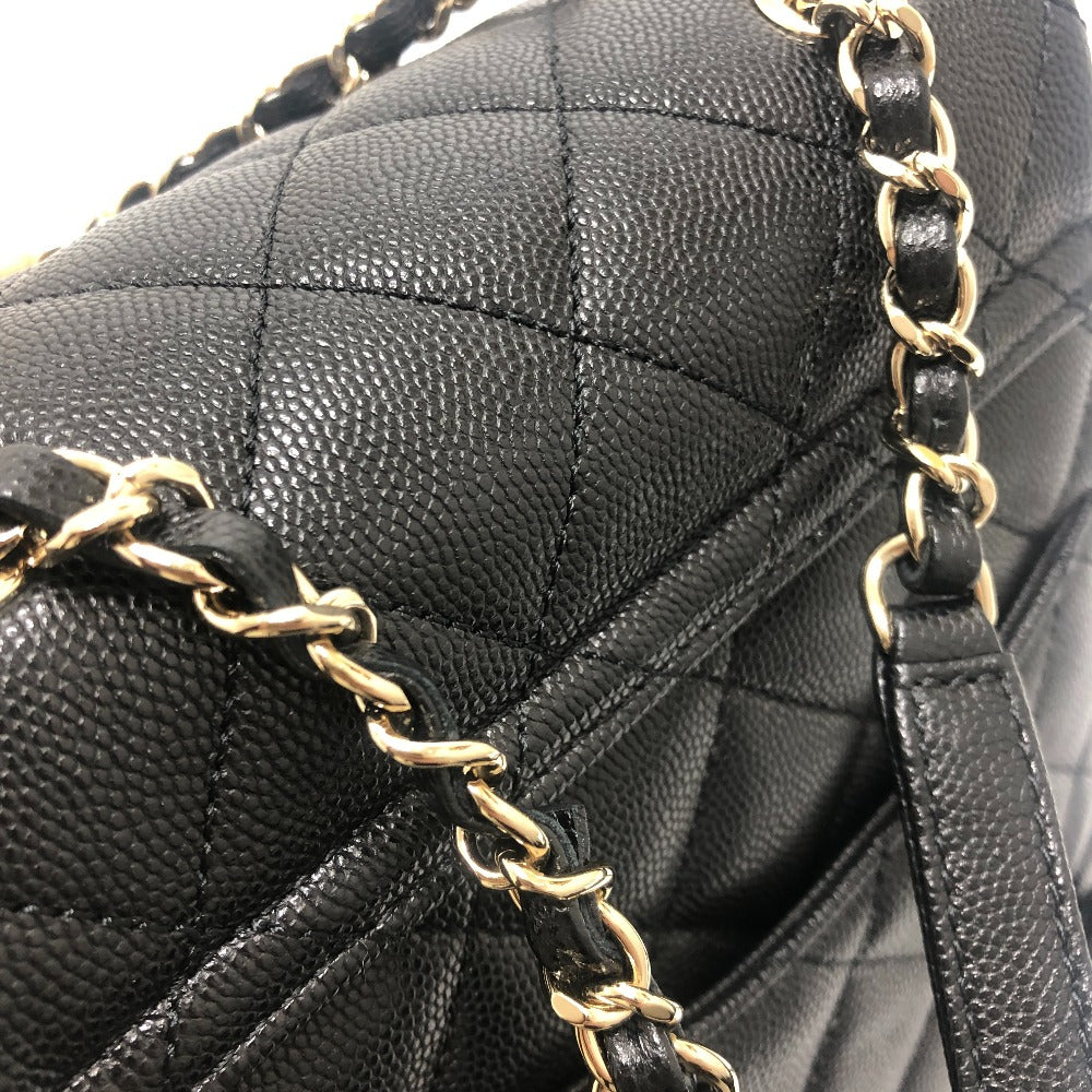 CHANEL AS4058 Matelasse Quilted Coco Mark CC Logo Chain Bag Backpack Caviar Skin Women's Black