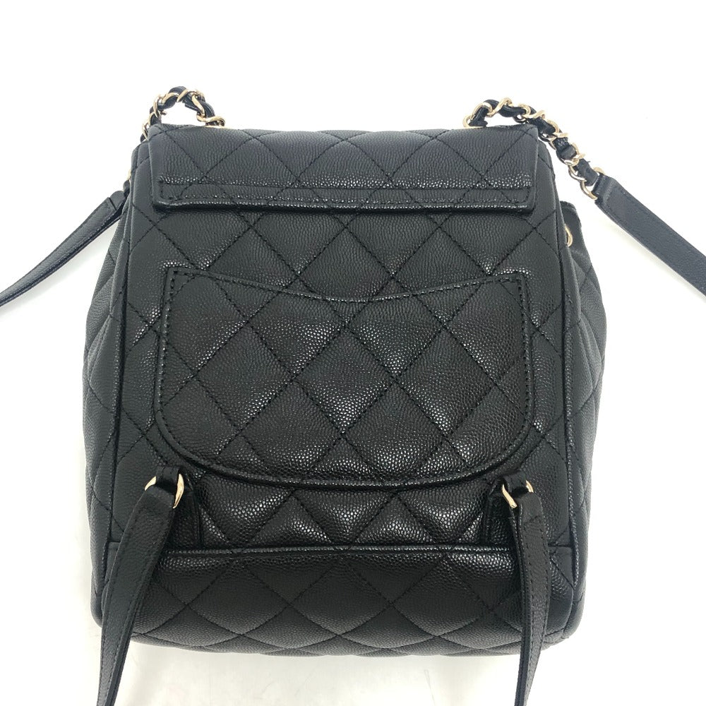 CHANEL AS4058 Matelasse Quilted Coco Mark CC Logo Chain Bag Backpack Caviar Skin Women's Black
