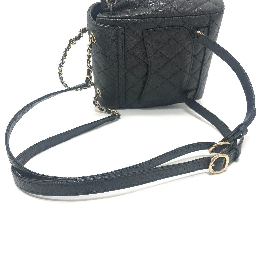 CHANEL AS4058 Matelasse Quilted Coco Mark CC Logo Chain Bag Backpack Caviar Skin Women's Black