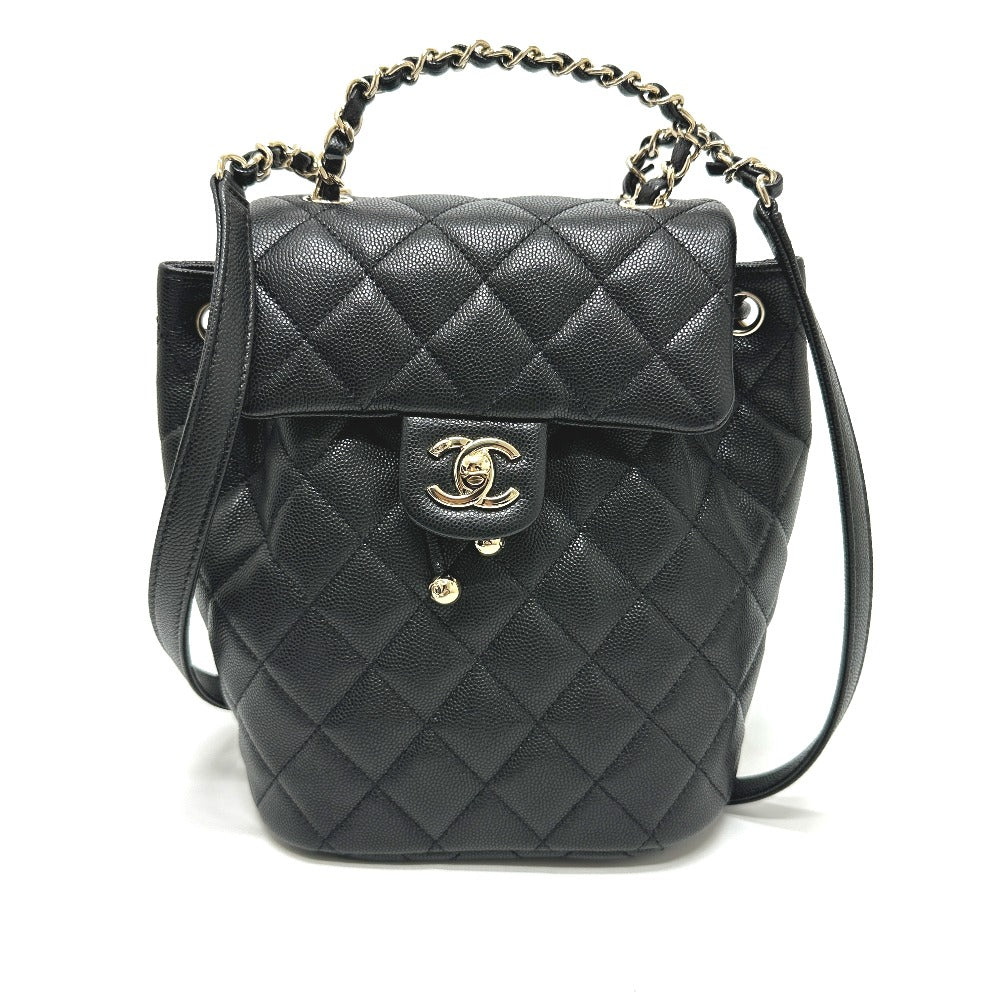 CHANEL AS4058 Backpack Matelasse Quilted Coco Mark CC Logo Chain Bag Rucksack Caviar Skin Women's Gold Hardware Black