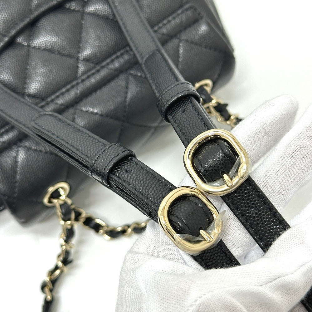 CHANEL AS4058 Backpack Matelasse Quilted Coco Mark CC Logo Chain Bag Rucksack Caviar Skin Women's Gold Hardware Black
