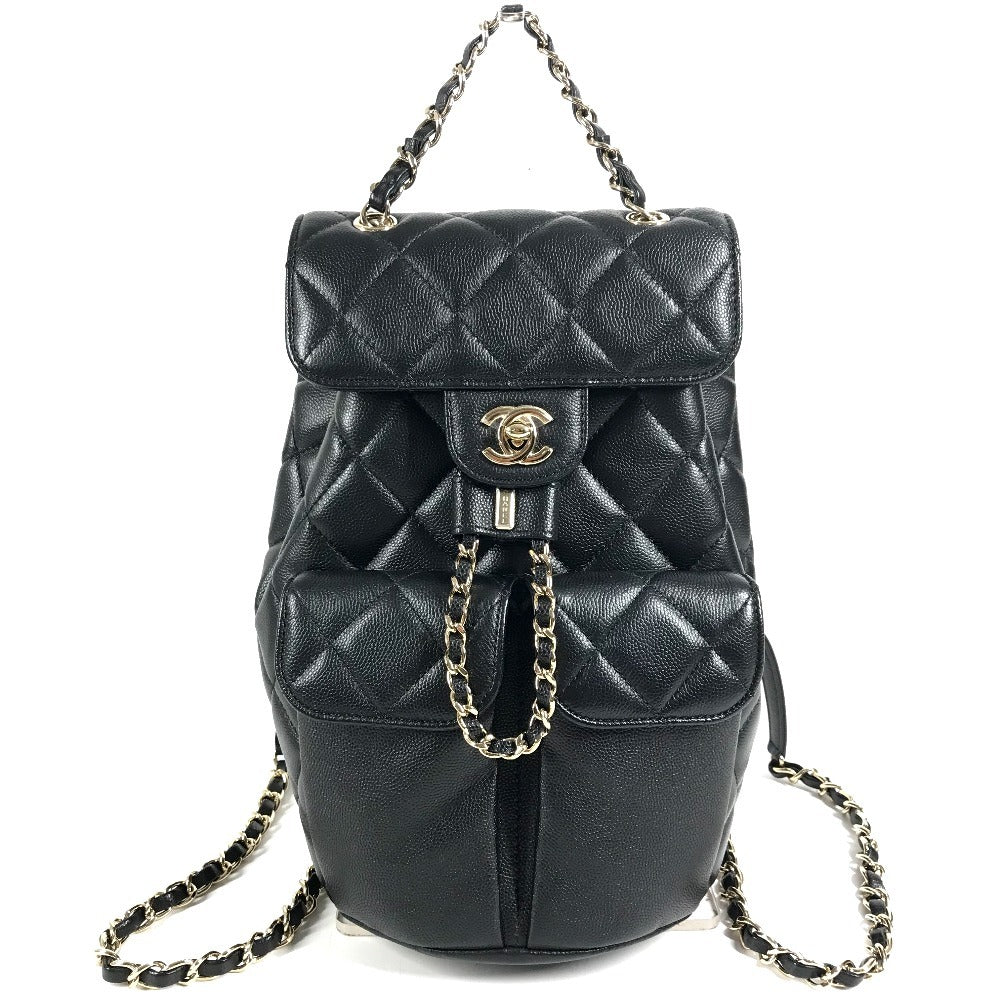 CHANEL AS3290 โลโก้ CC โคโค่ มาร์ค ควิลท์ มาตราเซ่ ควิลท์ เป้สะพายหลังโซ่ ช่องกระเป๋าคู่ กระเป๋าเป้สะพายหลัง หนังคาเวียร์ สำหรับผู้หญิง สีดำ