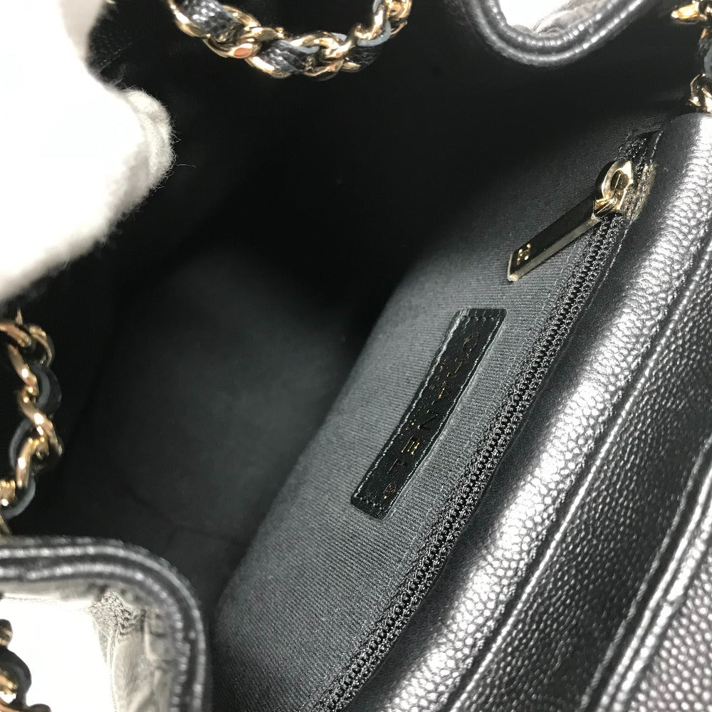 CHANEL AS3290 โลโก้ CC โคโค่ มาร์ค ควิลท์ มาตราเซ่ ควิลท์ เป้สะพายหลังโซ่ ช่องกระเป๋าคู่ กระเป๋าเป้สะพายหลัง หนังคาเวียร์ สำหรับผู้หญิง สีดำ