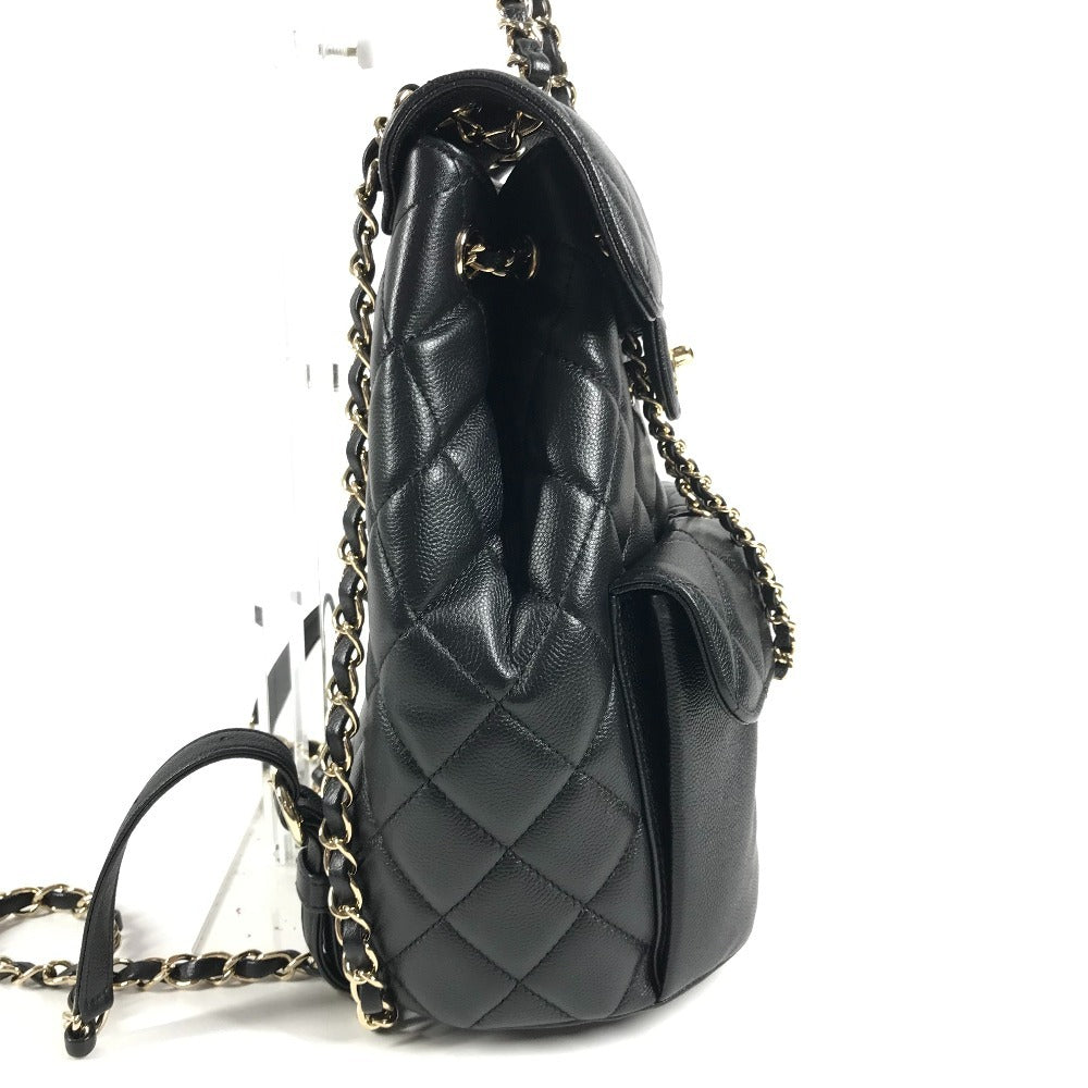 CHANEL AS3290 โลโก้ CC โคโค่ มาร์ค ควิลท์ มาตราเซ่ ควิลท์ เป้สะพายหลังโซ่ ช่องกระเป๋าคู่ กระเป๋าเป้สะพายหลัง หนังคาเวียร์ สำหรับผู้หญิง สีดำ