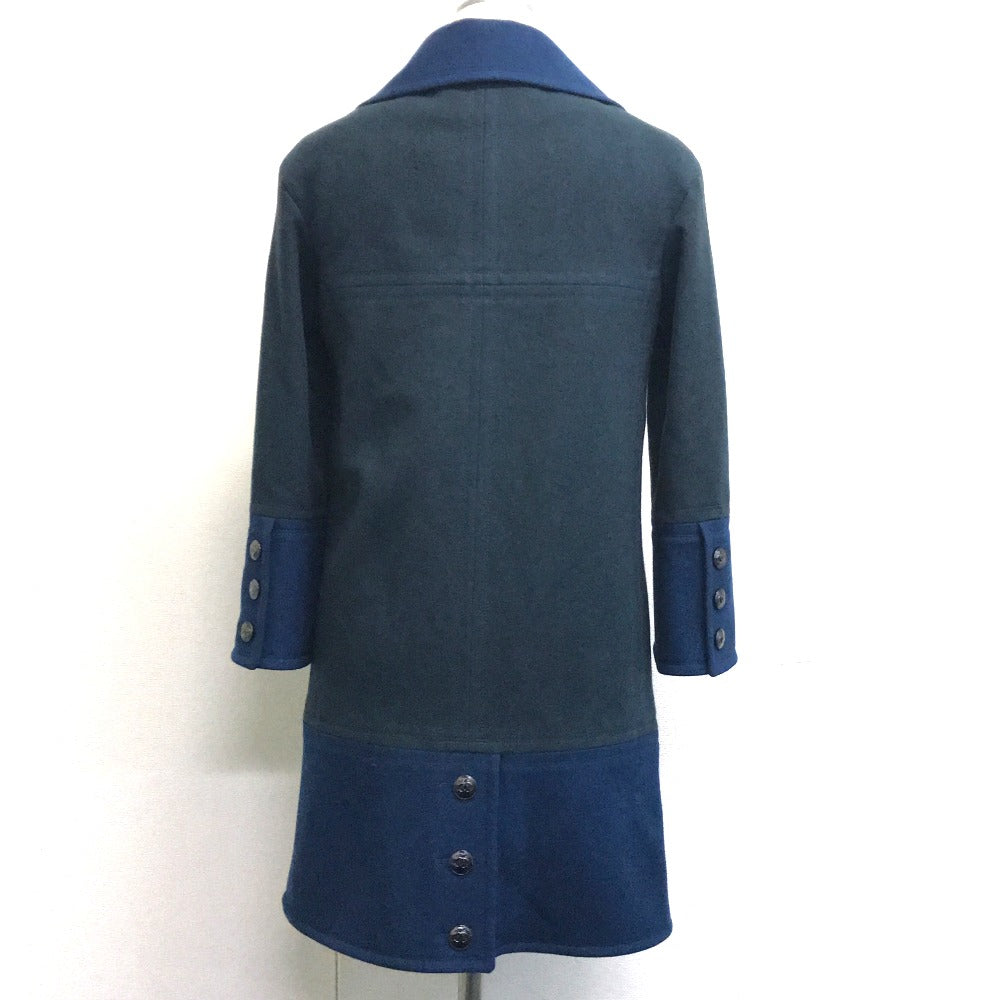CHANEL 13K Two-Tone Long Coat, Wool, Women's, Green