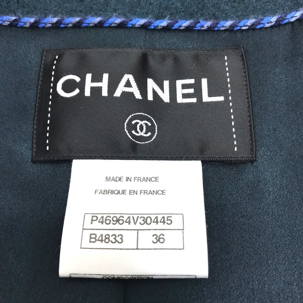 CHANEL 13K Two-Tone Long Coat, Wool, Women's, Green