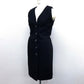 CHANEL 15C Beaded V-neck Button-front Sleeveless Knee-Length Tweed Dress in Black