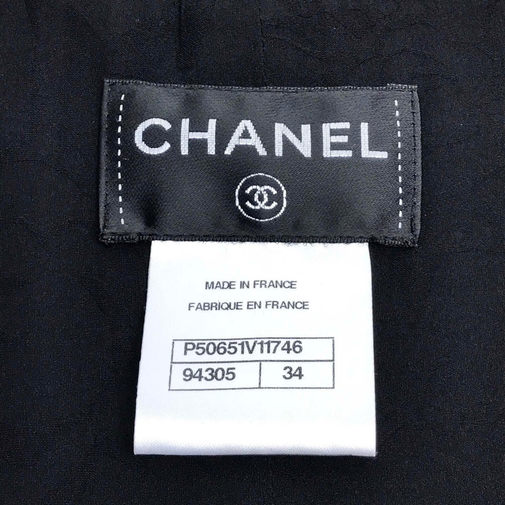 CHANEL 15C Beaded V-neck Button-front Sleeveless Knee-Length Tweed Dress in Black
