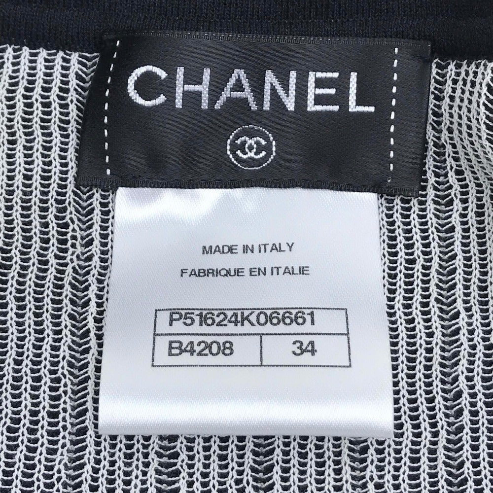 CHANEL P51624 15S ストライプ アパレル 襟付き 半袖ワンピース ひざ丈 ワンピース レディース ブラック×ホワイト