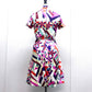 CHANEL P53088 Floral Silk Dress, Size 16C, Short Sleeve, Knee-Length, Square Neck, Multicolor