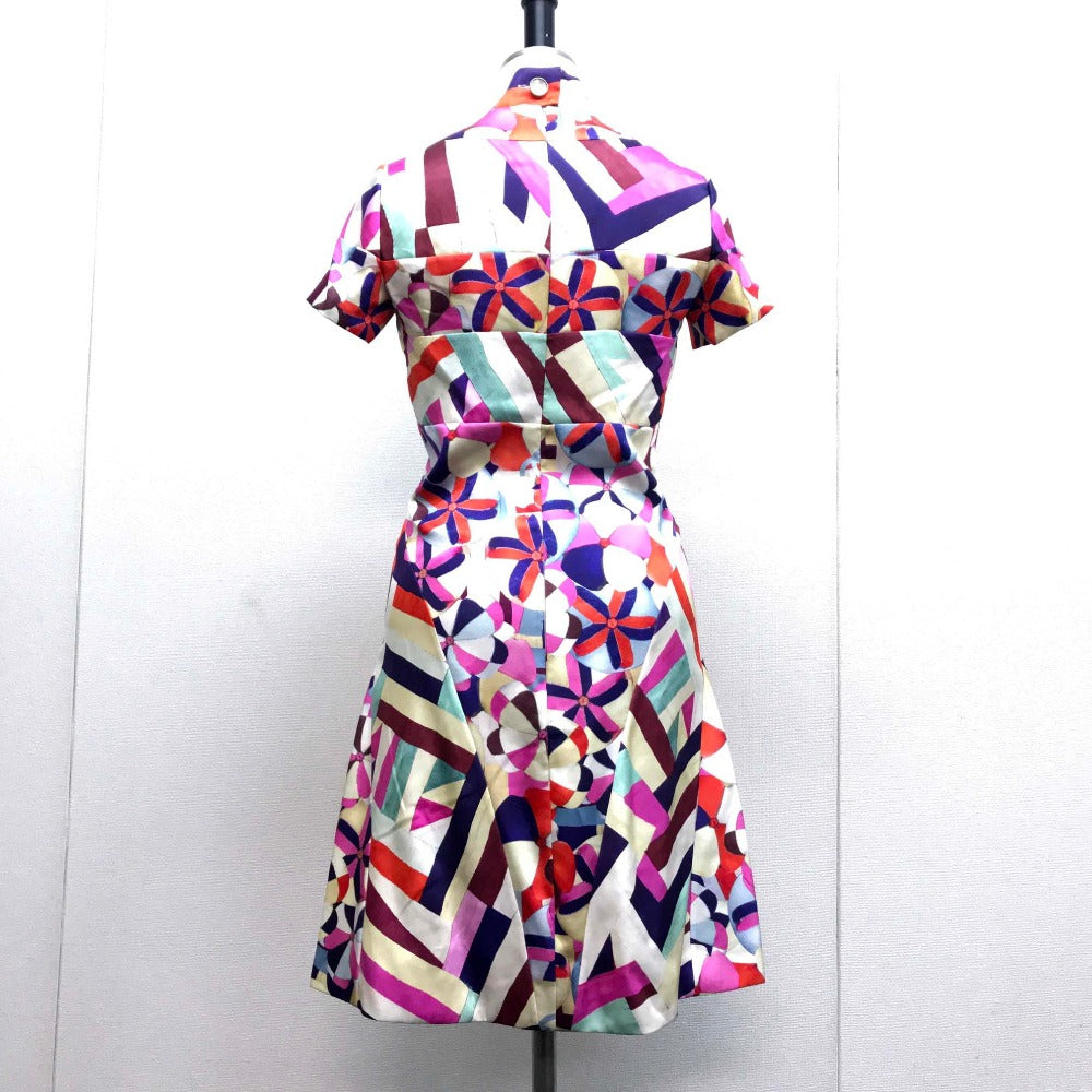 CHANEL P53088 Floral Silk Dress, Size 16C, Short Sleeve, Knee-Length, Square Neck, Multicolor