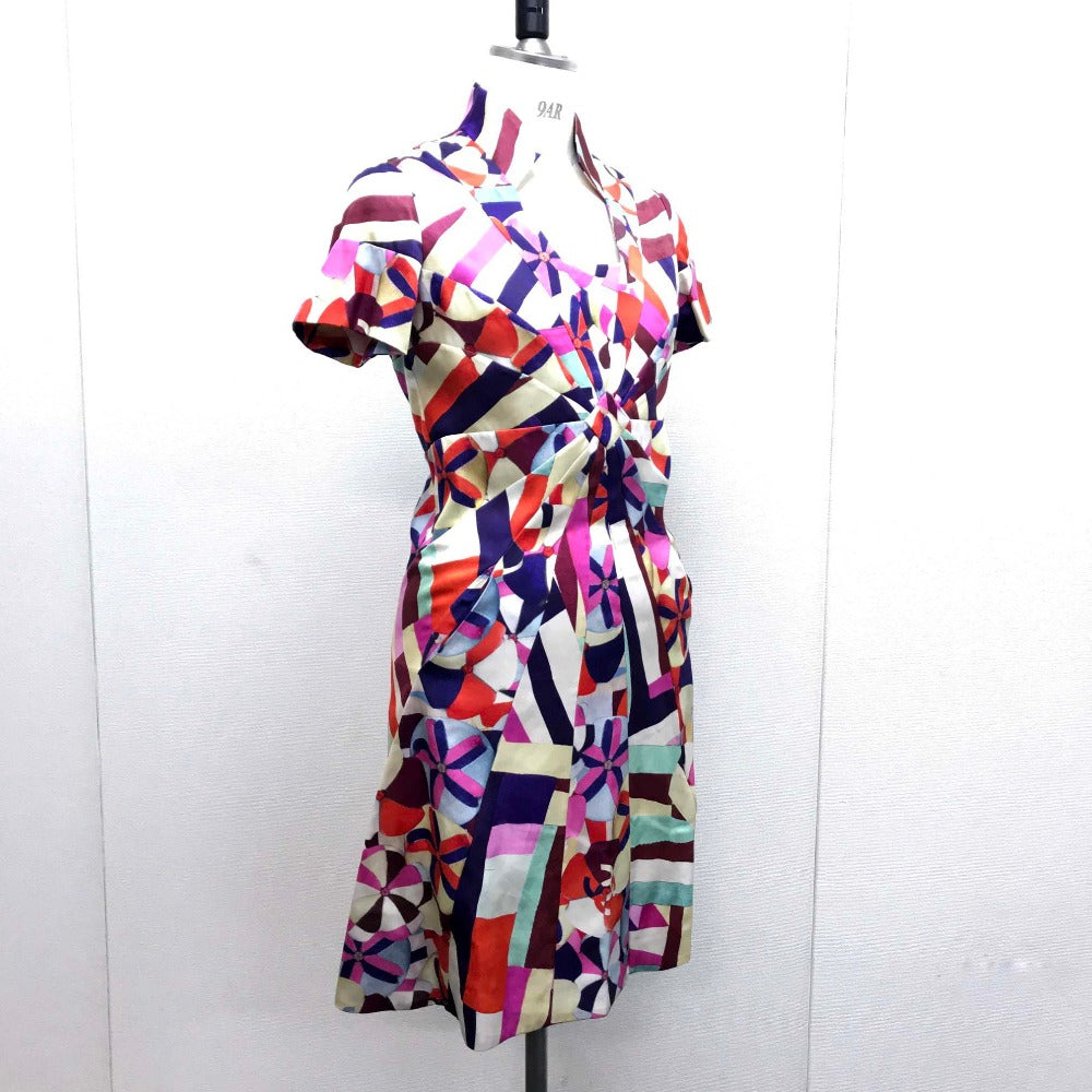 CHANEL P53088 Floral Silk Dress, Size 16C, Short Sleeve, Knee-Length, Square Neck, Multicolor