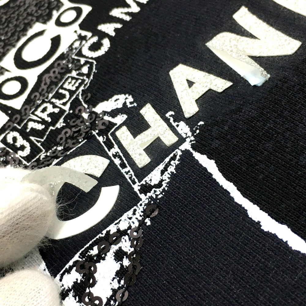 CHANEL P63299 Graffiti CC Logo 20P Sweatshirt, Long Sleeve Zip-Up Hoodie, Cotton, Women's, Black