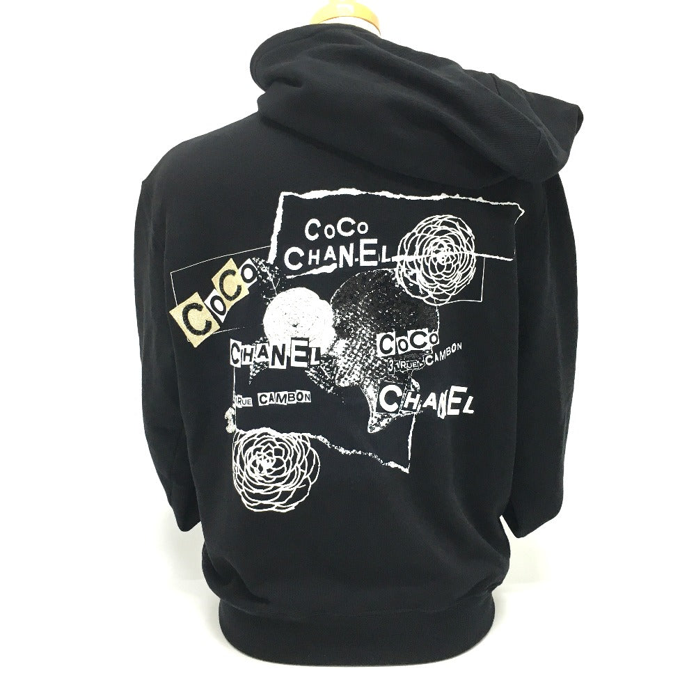 CHANEL P63299 Graffiti CC Logo 20P Sweatshirt, Long Sleeve Zip-Up Hoodie, Cotton, Women's, Black