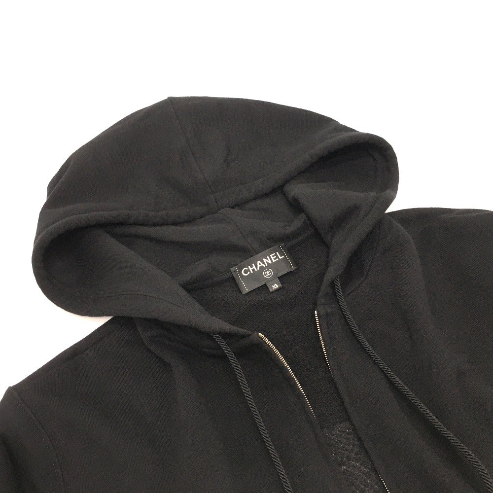 CHANEL P63299 Graffiti CC Logo 20P Sweatshirt, Long Sleeve Zip-Up Hoodie, Cotton, Women's, Black