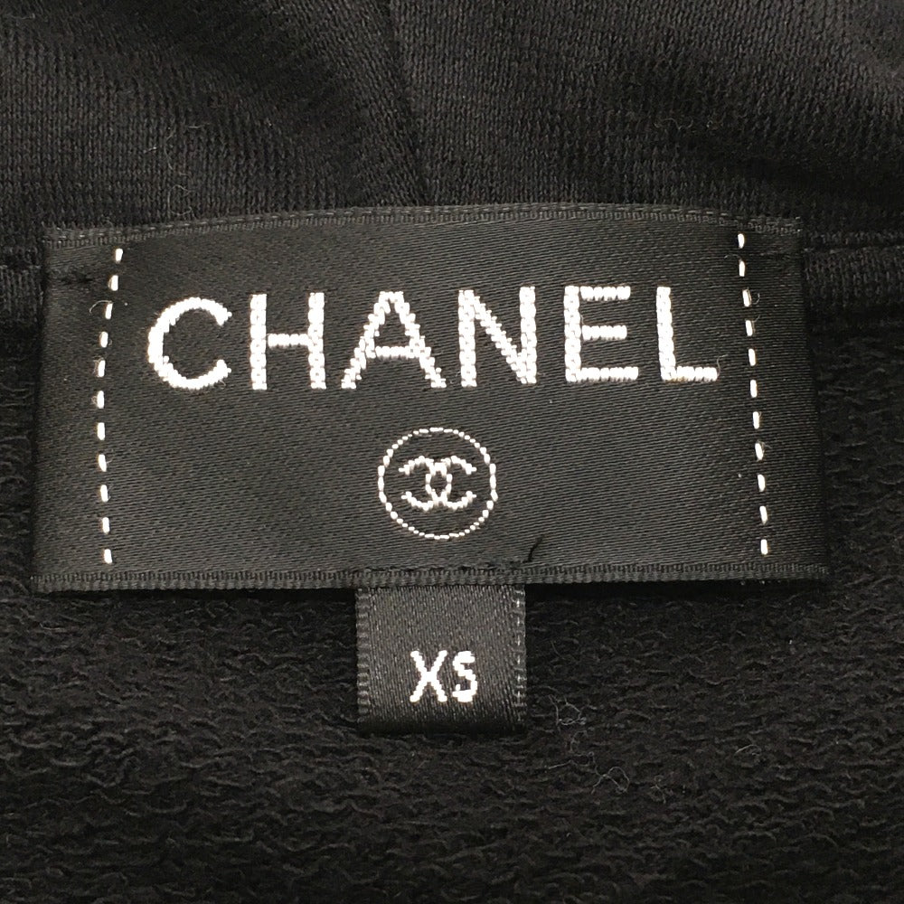 CHANEL P63299 Graffiti CC Logo 20P Sweatshirt, Long Sleeve Zip-Up Hoodie, Cotton, Women's, Black