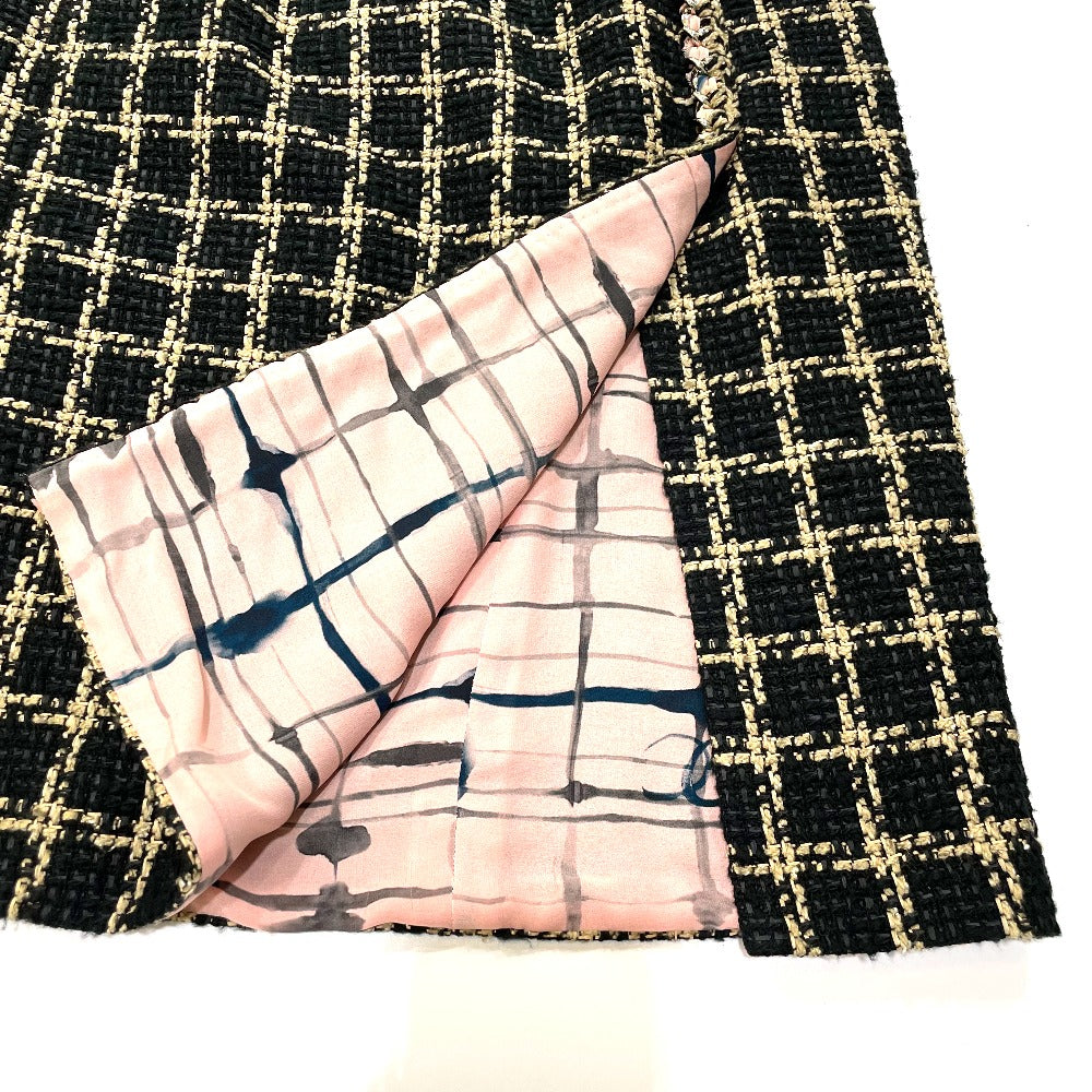 CHANEL P70539 Check Tweed Chain Skirt, 21SS, Silk, Women's, Black/Beige