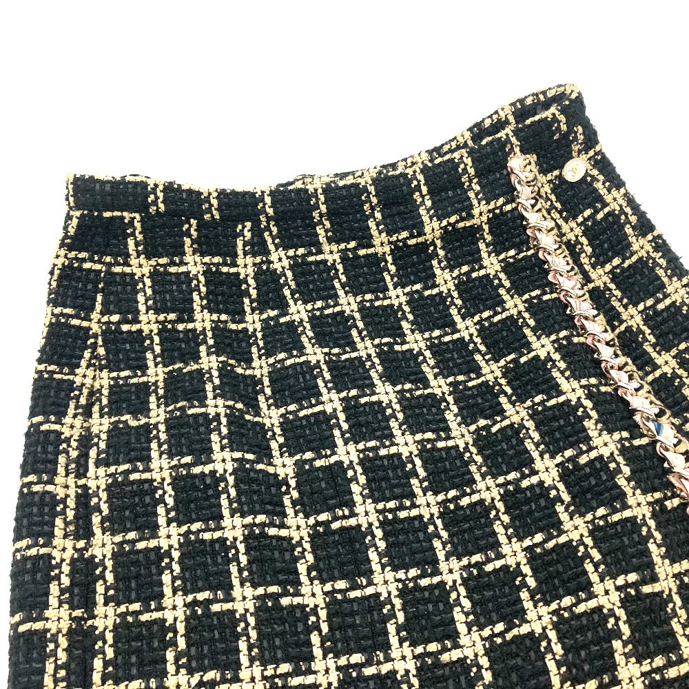 CHANEL P70539 Check Tweed Chain Skirt, 21SS, Silk, Women's, Black/Beige