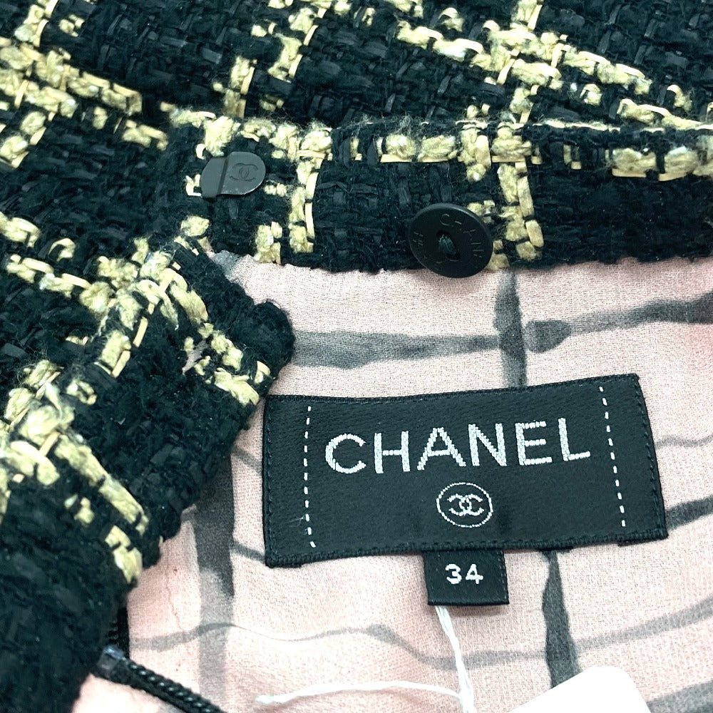 CHANEL P70539 Check Tweed Chain Skirt, 21SS, Silk, Women's, Black/Beige