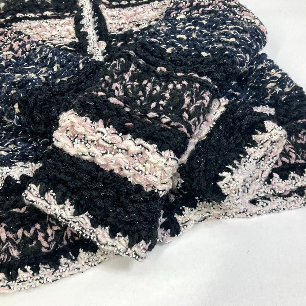 CHANEL P73552 CC Coco Mark Tweed Pearl Long Sleeve Jacket, Size 22B, Wool, Women's, Black/White/Light Pink