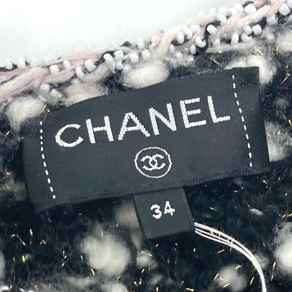 CHANEL P73552 CC Coco Mark Tweed Pearl Long Sleeve Jacket, Size 22B, Wool, Women's, Black/White/Light Pink
