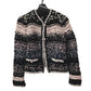 CHANEL P73552 CC Coco Mark Tweed Pearl Long Sleeve Jacket, Size 22B, Wool, Women's, Black/White/Light Pink