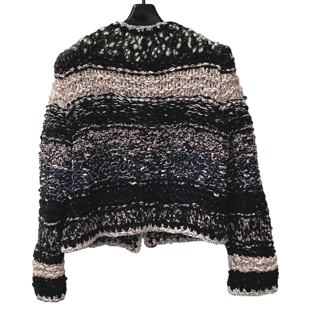 CHANEL P73552 CC Coco Mark Tweed Pearl Long Sleeve Jacket, Size 22B, Wool, Women's, Black/White/Light Pink