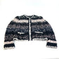 CHANEL P73552 CC Coco Mark Tweed Pearl Long Sleeve Jacket, Size 22B, Wool, Women's, Black/White/Light Pink