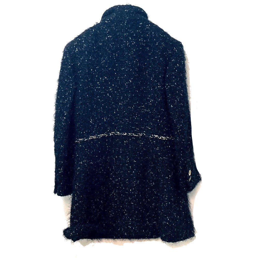 CHANEL P73115 Lamé Tweed Matelasse Coco Mark Button 22A Long Sleeve Nylon Coat, Women's, Black