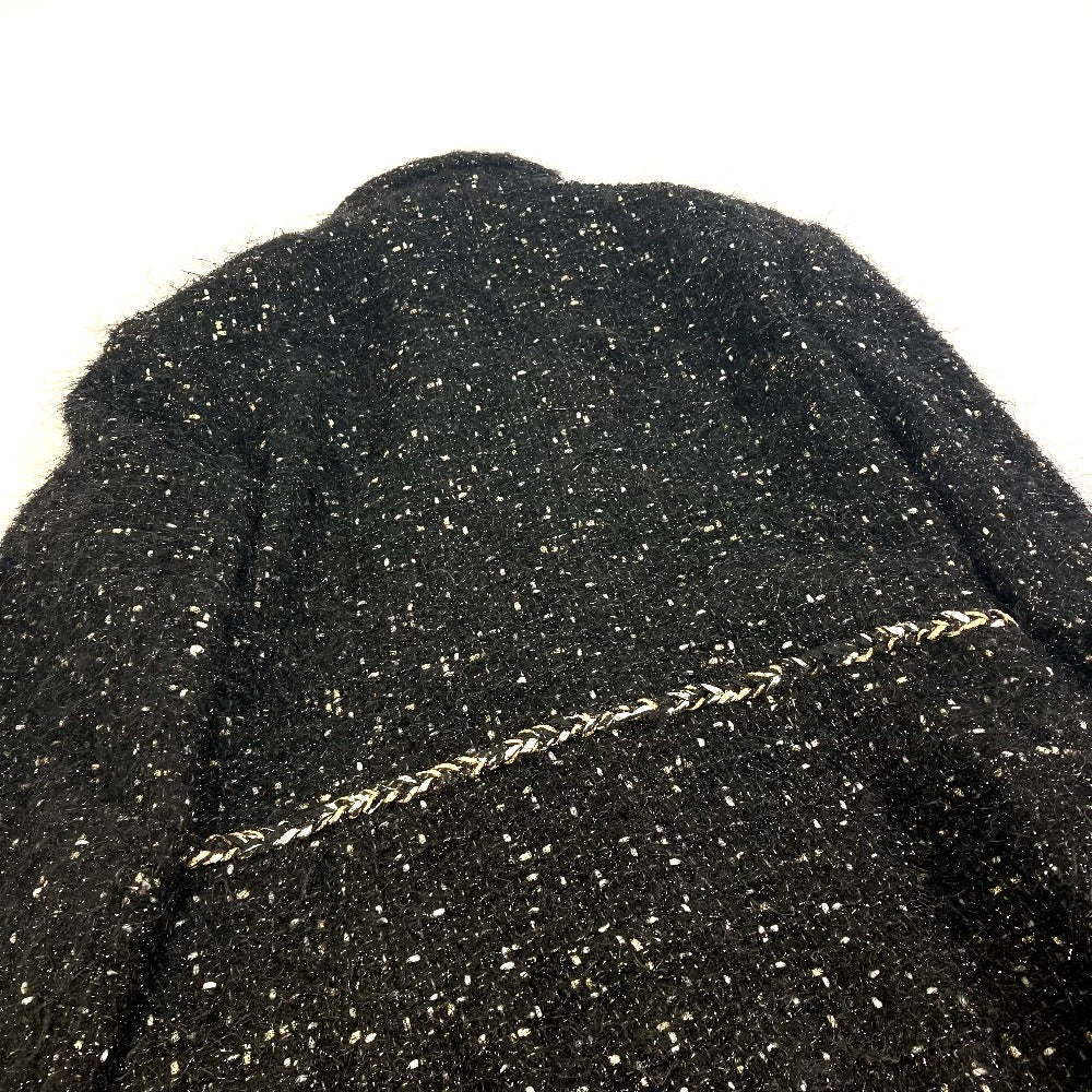 CHANEL P73115 Lamé Tweed Matelasse Coco Mark Button 22A Long Sleeve Nylon Coat, Women's, Black