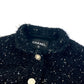 CHANEL P73115 Lamé Tweed Matelasse Coco Mark Button 22A Long Sleeve Nylon Coat, Women's, Black