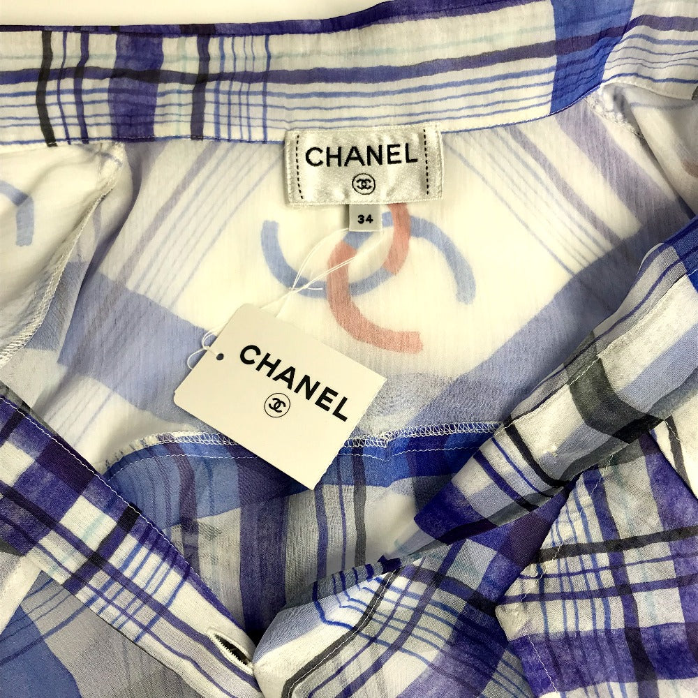 CHANEL P74508 CC ココマーク プリント モスリン トップス アパレル カットソー 長袖 ブラウス シルク レディース ホワイト