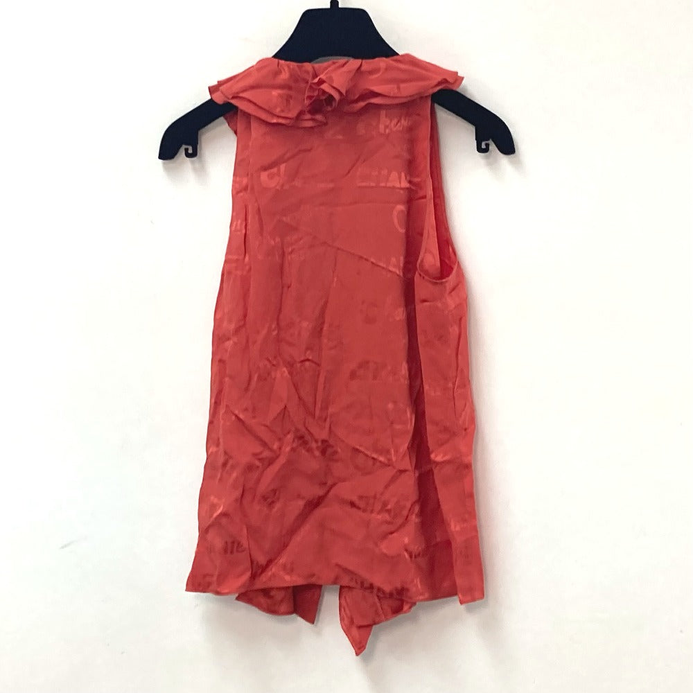 CHANEL P72306 Logo Print Ruffle Sleeveless Apparel 22P Silk Top Women's Red