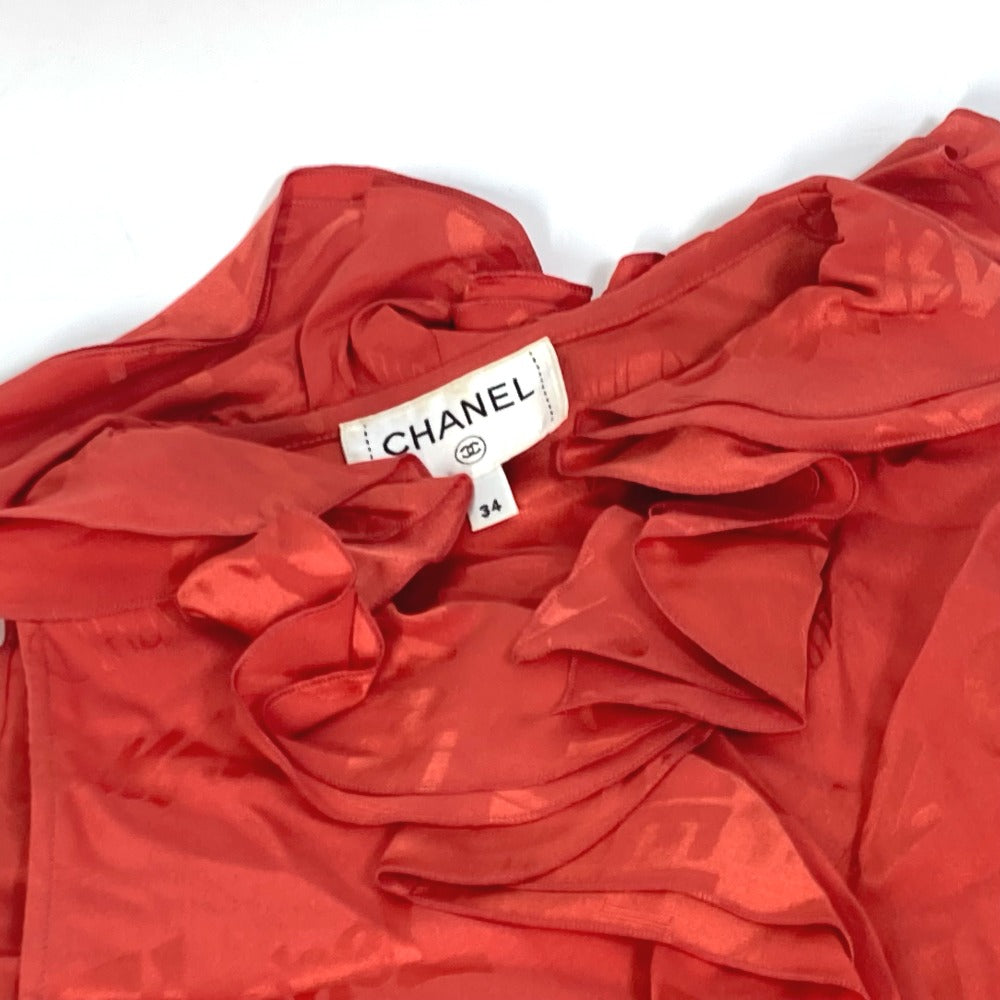 CHANEL P72306 Logo Print Ruffle Sleeveless Apparel 22P Silk Top Women's Red