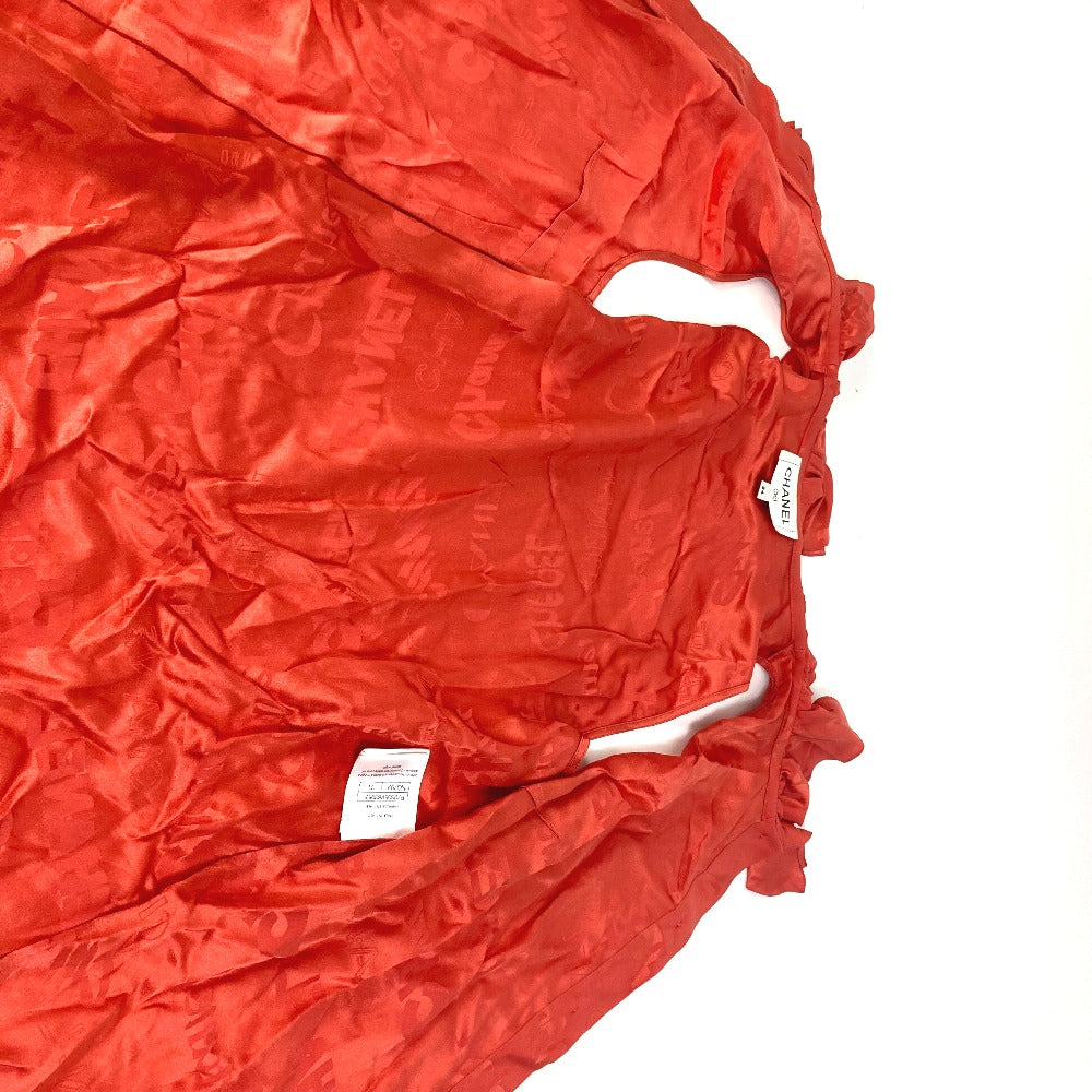 CHANEL P72306 Logo Print Ruffle Sleeveless Apparel 22P Silk Top Women's Red