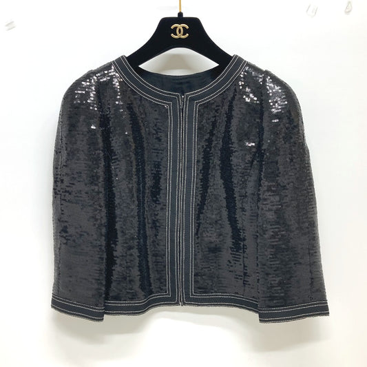 CHANEL P45044 スパンコール 七分袖 アウター 上着 アパレル ジャケット スパンコール レディース ブラック