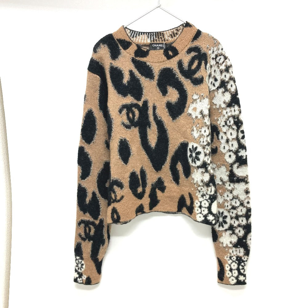 CHANEL P75361 23A ココマーク レオパード 豹 ヒョウ柄 ニット セーター 長袖 アパレル セーター カシミヤ レディース ブラウン