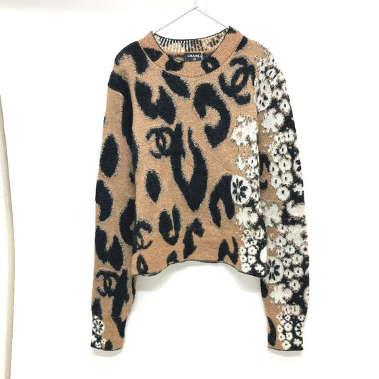 CHANEL P75361 23A ココマーク レオパード 豹 ヒョウ柄 ニット セーター 長袖 アパレル セーター カシミヤ レディース ブラウン