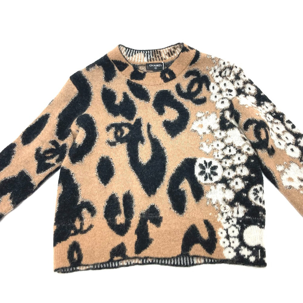 CHANEL P75361 23A ココマーク レオパード 豹 ヒョウ柄 ニット セーター 長袖 アパレル セーター カシミヤ レディース ブラウン