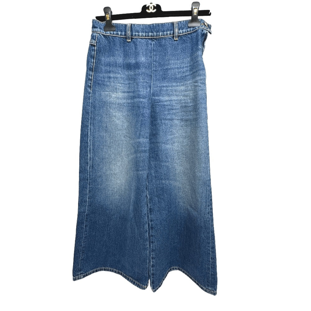 CHANEL P78312 24K ワイド アパレル デニムパンツ デニム レディース ブルー