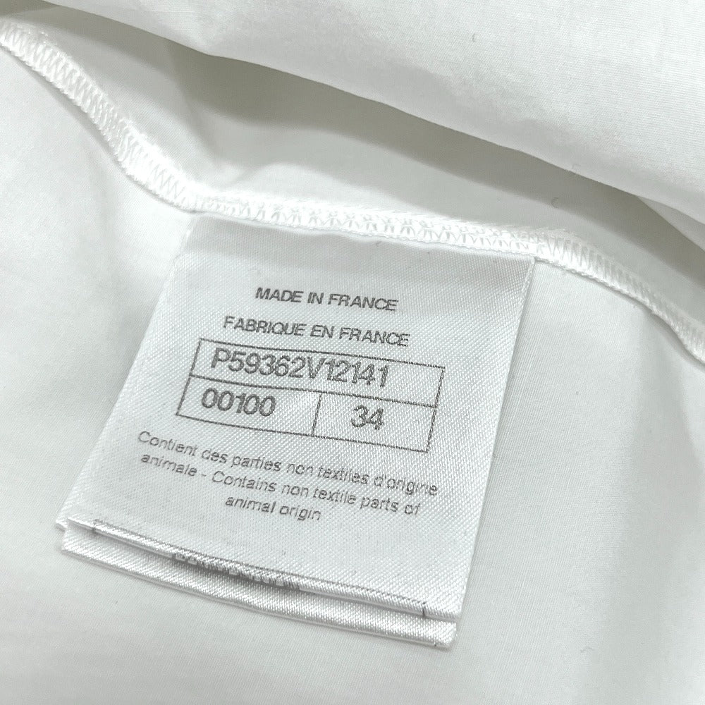 CHANEL P59362 18A Rhinestone Button Ruffle Apparel Blouse, Long Sleeve, Cotton, Women's, White