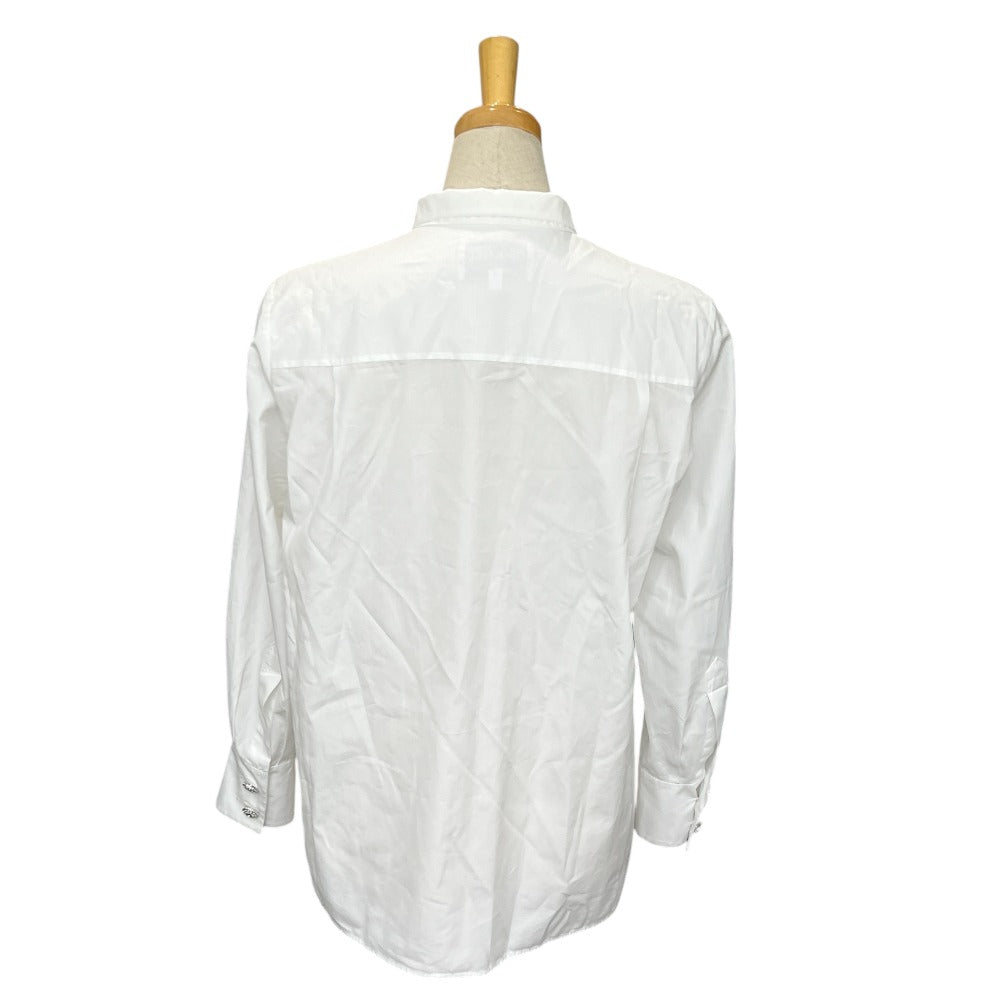 CHANEL P59362 18A Rhinestone Button Ruffle Apparel Blouse, Long Sleeve, Cotton, Women's, White