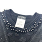 CHANEL P36973 Jeweled Short Sleeve Knit Dress, Crew Neck, Knee-Length, Wool, Black