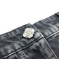 CHANEL P77640V69611 Spring/Summer 2023 (SS23) Camellia Jewel Button 3/4 Length Denim Pants, Cotton, Women's, Black