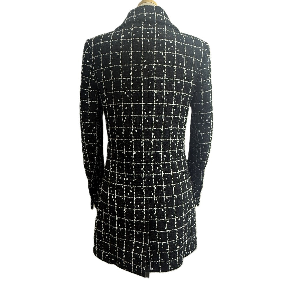 CHANEL P75797 23-24AW Camellia Button Apparel Outerwear Long Tweed Jacket Tweed Women's Black