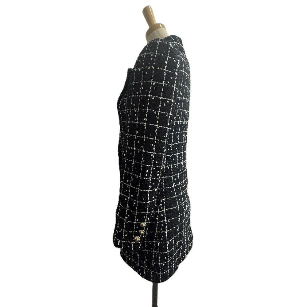 CHANEL P75797 23-24AW Camellia Button Apparel Outerwear Long Tweed Jacket Tweed Women's Black