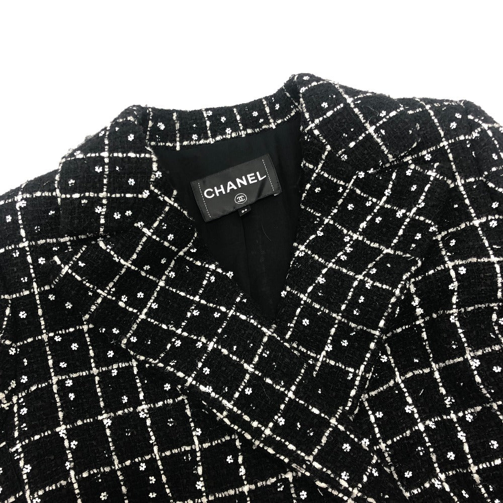 CHANEL P75797 23-24AW Camellia Button Apparel Outerwear Long Tweed Jacket Tweed Women's Black