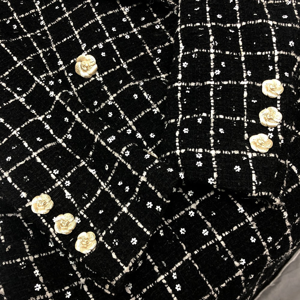 CHANEL P75797 23-24AW Camellia Button Apparel Outerwear Long Tweed Jacket Tweed Women's Black