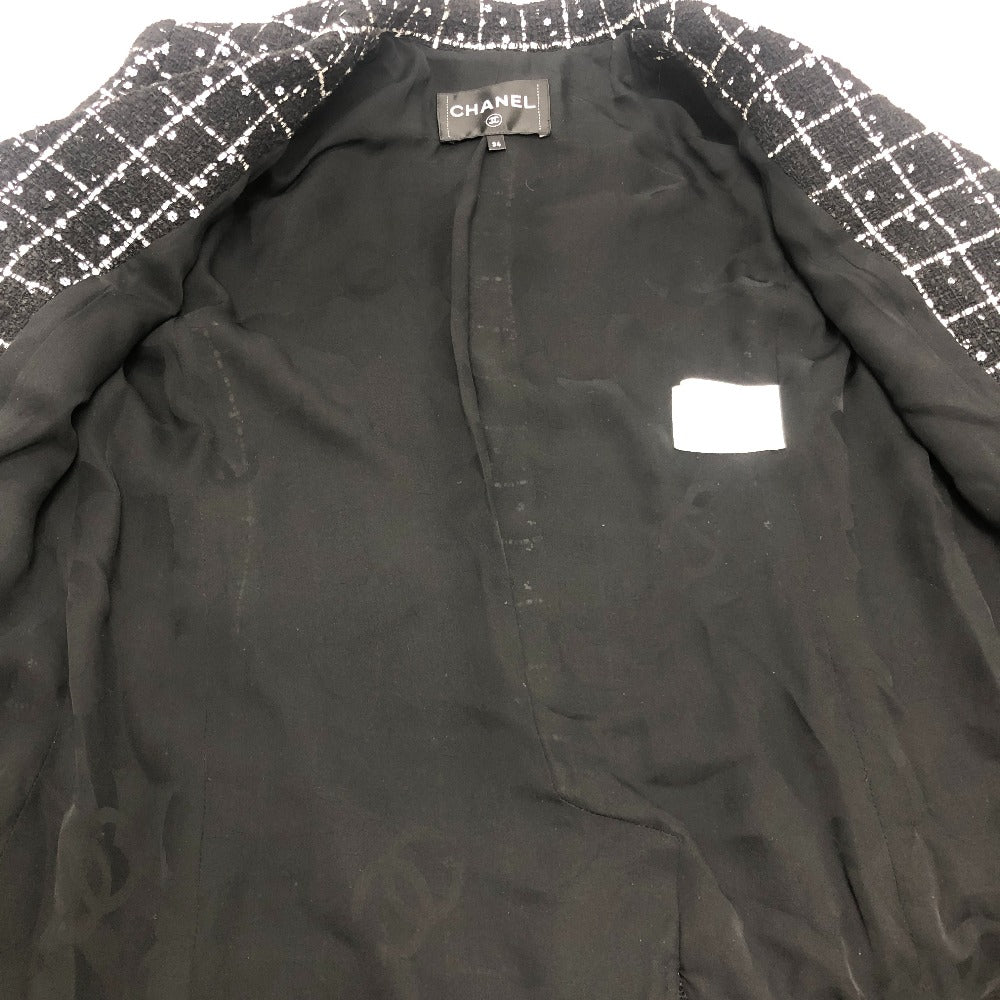 CHANEL P75797 23-24AW Camellia Button Apparel Outerwear Long Tweed Jacket Tweed Women's Black