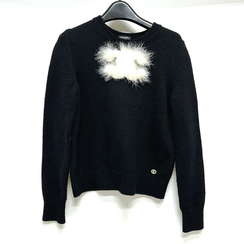 CHANEL P76044 24AW Coco Mark Fur Apparel Sweater Cashmere Women's Black